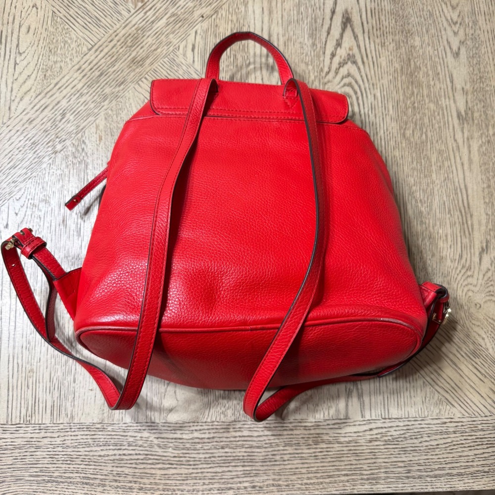 Michael Kors‎ Red Pebbled Leather Convertible Backpack Purse Gold Hardware - Picture 3 of 16